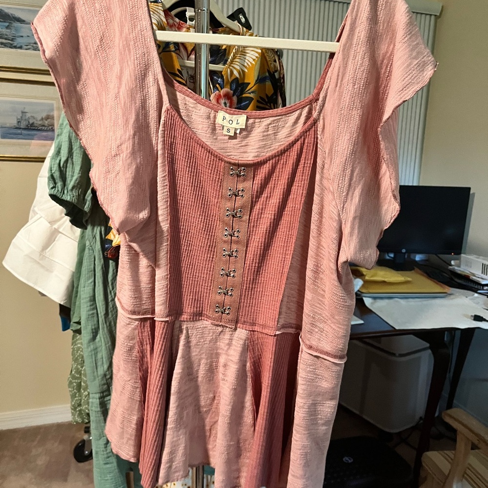 POL Pink Flutter Sleeve Peplum Blouse